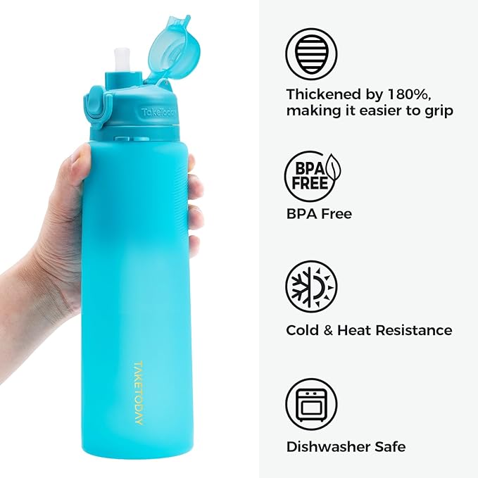 TakeToday Collapsible Water Bottles 32oz, Foldable Travel Bottle, TSA-Approved Leakproof Newly Silicone Water Bottle for Hiking, Travel, Outdoors, Blue