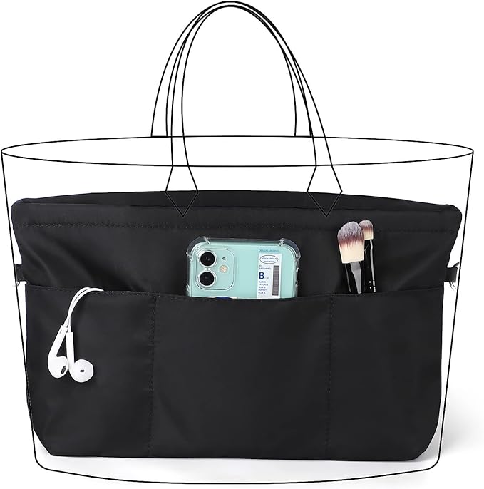 Sightor Nylon Handbag Organizer Insert - Purse Tote Shaper in Bag (Black, X-Large)