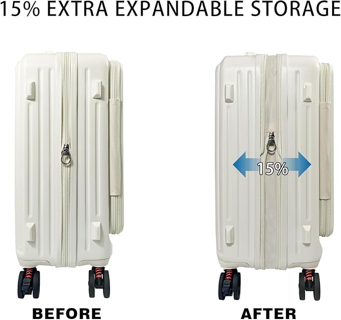 Carry On Luggage 22x14x9Inch Airline Approved with Wheels, Hard Shell Carry On Suitcases for Weekender, Expandable Suitcase Top Opening Lightweight Small Travel Luggage with Cup Holder and Side Hooker