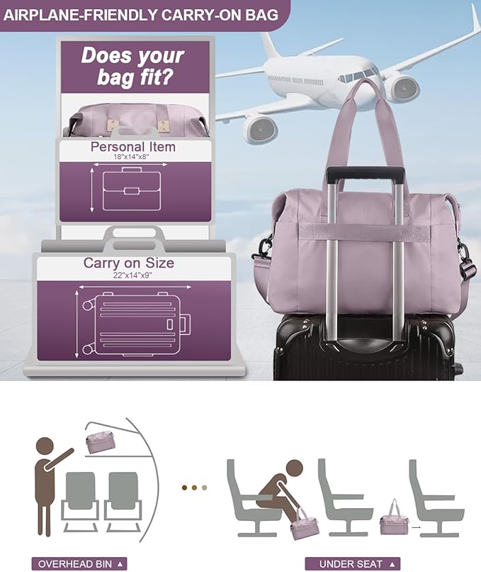 Travel Duffle Bag, Waterproof Weekender Overnight Hospital Bags for Women Men with Toiletry Bag Lightweight Carry on Personal Item Duffle Gym Bag for Travel, Airplanes, Sports