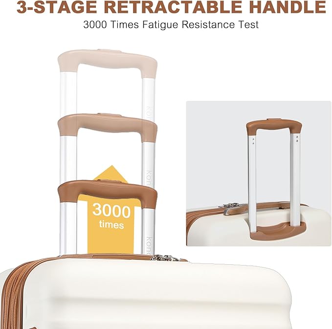 Kono Airline Approved Suitcase Set 3 Piece Luggage Set Lightweight Carry On Travel Luggage, TSA Lock Spinner Wheels Hardshell (Cream/Brown, 3 piece set (BP/TB/20))