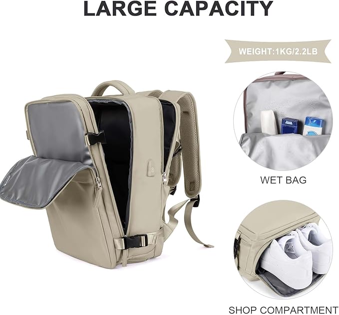 coowoz Carry On Backpack Women Men Travel Backpack Airline Approved Laptop Backpack Sport Rucksack, B-khaki, L, Rucksack