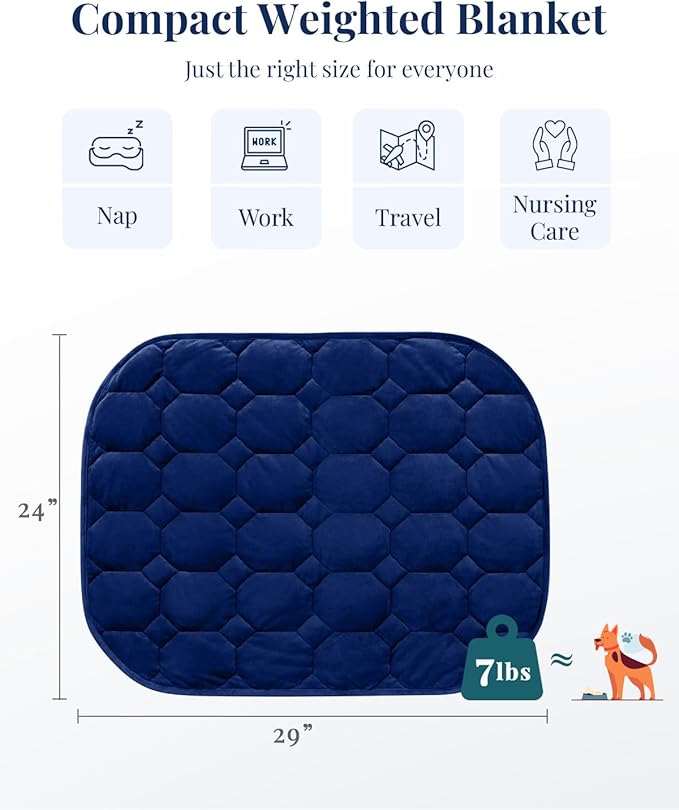 Kivik Weighted Blanket 7 lbs for Adult, Small Weighted Blanket Travel Size, Weighted Lap Blanket Throw for Calming & Relaxing, 24x29 Inches, Navy Blue