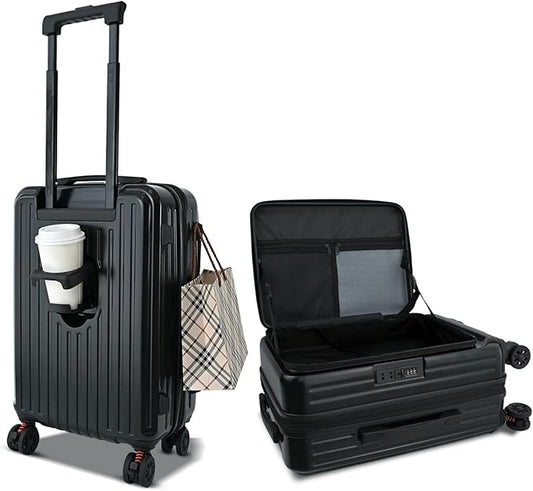 20 inch Carry on Luggage with wheels Airline Approved, Carry on Suitcases with Wheels, Hard Shell Carry on Luggage Top Open Design, Expandable Suitcase with Cup Holder and Spinner wheels.