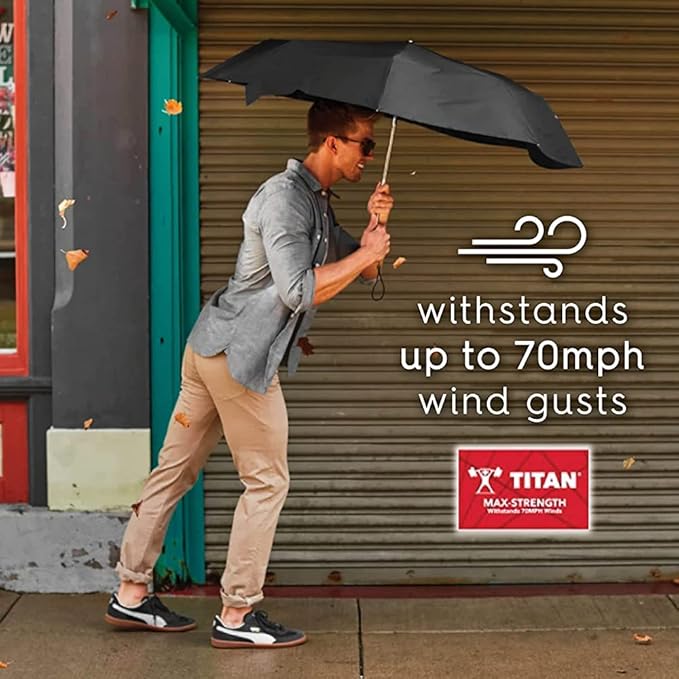 totes Titan Portable Travel Umbrella – Windproof, Waterproof, Strong, Compact Umbrella – Perfect for the Car, Backpack, and On-the-Go