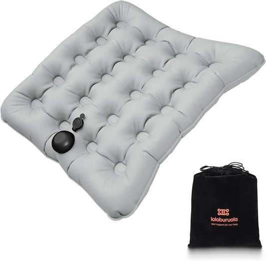 Lumbar Support Pillow, Inflatable Seat Cushion, Lightweight Car Back Cushion, Portable Chair Seat & Back Cushions for Office, Flight, Workplace, Gray Stadium Cushions with TPU