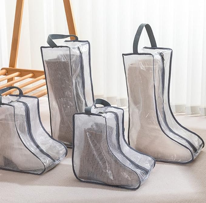 2 Set Boot Storage,Portable Short Boots and Tall Boots Storage or Protector Bag,Shoe Dust Bags,Shoe Sleeves for Travel,Clear Boots Cover,Shoes Packing Organizers for Men & Women Sneakers (Black Edge)
