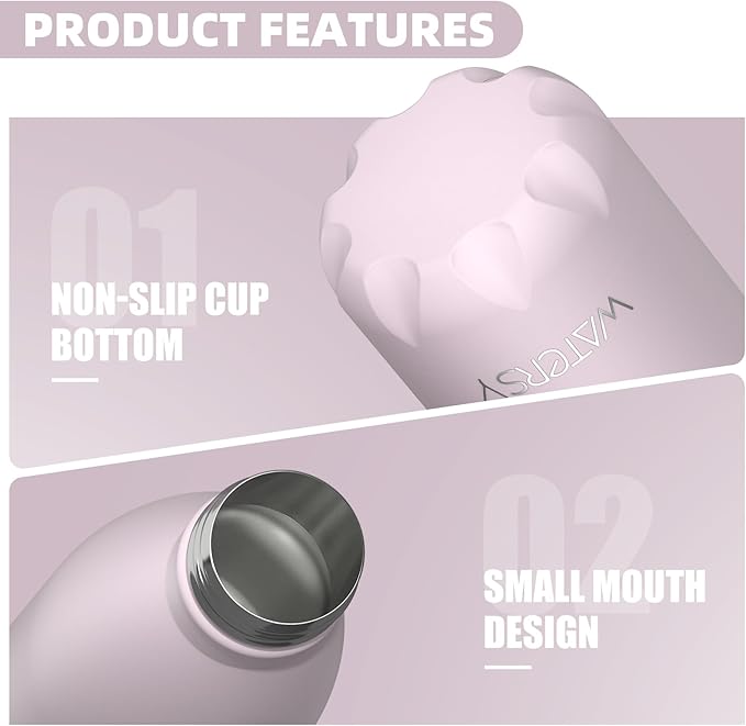 WATERSY Stainless Steel water bottles,17oz/500ml Insulated Water Bottles,Pink metal water bottle Keeps Drink Cold and Hot,BPA Free kids water bottles for School,Gym,Travel,Sports