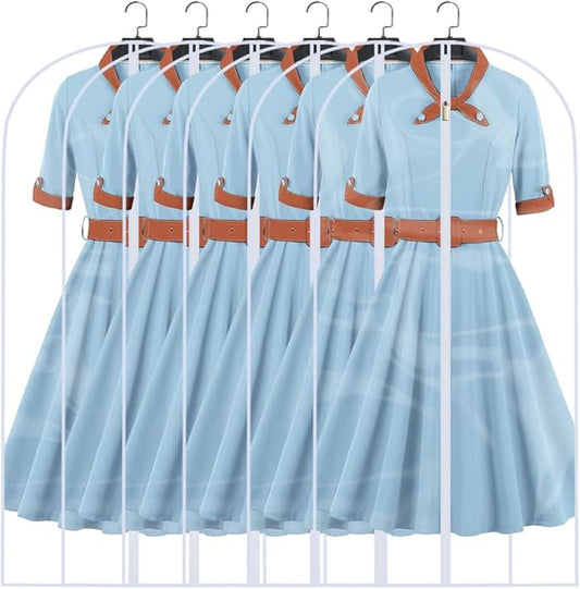 Clear Garment Bags (24'' x 48'' Set of 6) Clothes Covers for Closet Storage Closet Cover for Open Closet Hanging Clothes Travel Bag Clothes Bags with Zipper Gown Garment Bag for Long Dresses