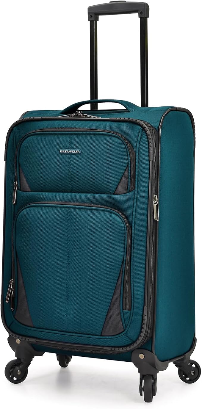 U.S. Traveler Aviron Bay Expandable Softside Luggage with Spinner Wheels, Teal, Carry-on 23-Inch
