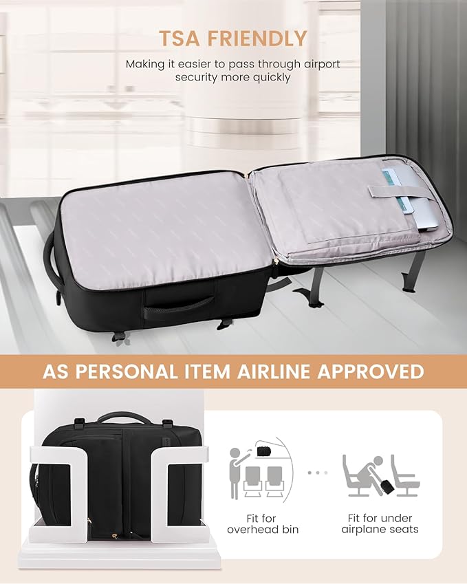 LOVEVOOK Travel Backpack for Women & Men, 50L Carry on Backpack Airline Approved, Large TSA Personal Item Travel Bag fits 17.3" Laptop, Business Weekender Bag for Essentials, 4Pcs
