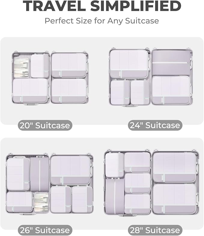 Percover Compression Packing Cubes 6-Piece Set, Packing Cubes Compression for Travel with Multi-Size Organization, Travel Organizer for Carry On & Checked Luggage, Purple