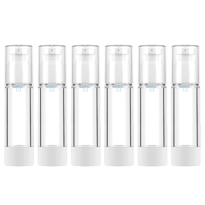 LONGWAY 1.7 Oz 50ml Clear Airless Cosmetic Cream Pump Bottle Travel Size Dispenser Refillable Containers/Foundation Travel Pump Bottle for Shampoo (Pack of 6)