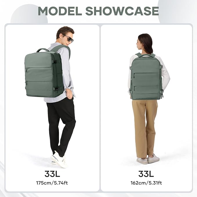 coowoz Large Travel Backpack Carry On for Women Man Waterproof Gym Backpacks Mochila de Viaje Teacher Travel Bag Essentials Personal Item Backpack Rucksack Airplane Accessories Must Haves Olive Green