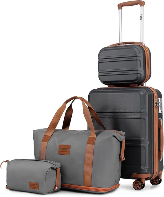 Kono Luggage Set 4 Piece Carry On Hardside Luggage with TSA Lock Spinner Wheels Lightweight PC+ABS Carry On Suitcase Apricot Grey