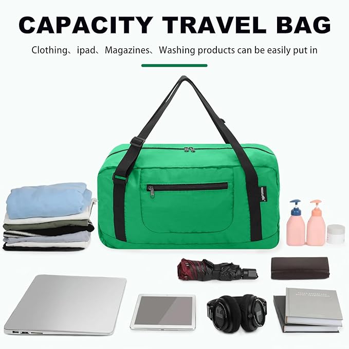HOLYLUCK Foldable Travel Duffel Bag For Women & Men Luggage Great for Gym - Kelly green