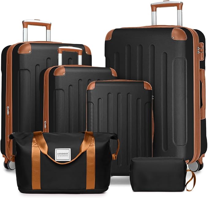 LARVENDER Luggage Sets 6 Piece Hardside Expandable Suitcase Set with Spinner Wheels TSA Lock Black, Travel Luggage Set Clearance for Men and Women, Black