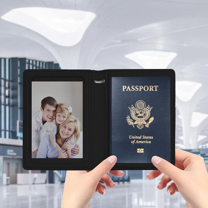 Passport Holder for Travel, Passport Holde Passport Cover Wallet Travel Passport Holders Must Haves for Women Men, PU Leather Passport Book Card Holder Case,Travelling Essentials, Black