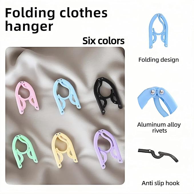 6 Pack Foldable Clothes Hangers for Travel - Portable, No Slip & Windproof Design, PP Plastic Collapsible Hangers with Anti-Slip Grooves, Space Saving for Shirts, Jeans, Socks (Multi-Color)