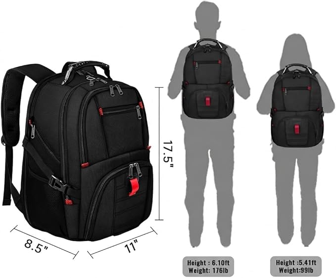 YOREPEK Large Backpack for Men, Extra Large Laptop Backpacks for Men Women, Water Resistant Travel Backpack Airline Approved Business Work Bag Fits 15.6 Inch Computer, Black