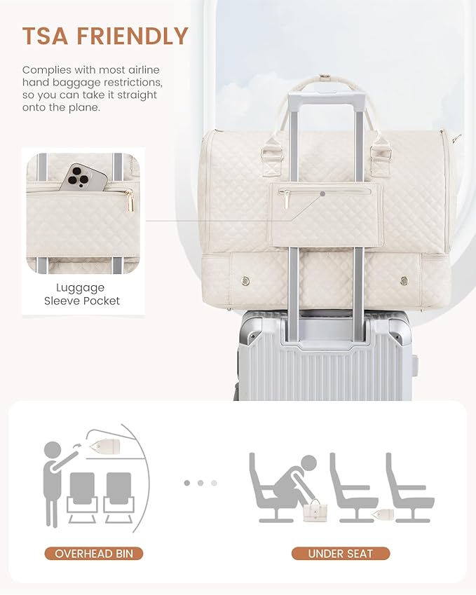 LOVEVOOK Convertible Garment Bag for Travel with Shoe Pouch, Carry On Garment Duffel Bag with Toiletry Bag, 2 in 1 Hanging Suitcase Suit Bag, Waterproof Weekender Bag for Women Travel, Wedding, Beige