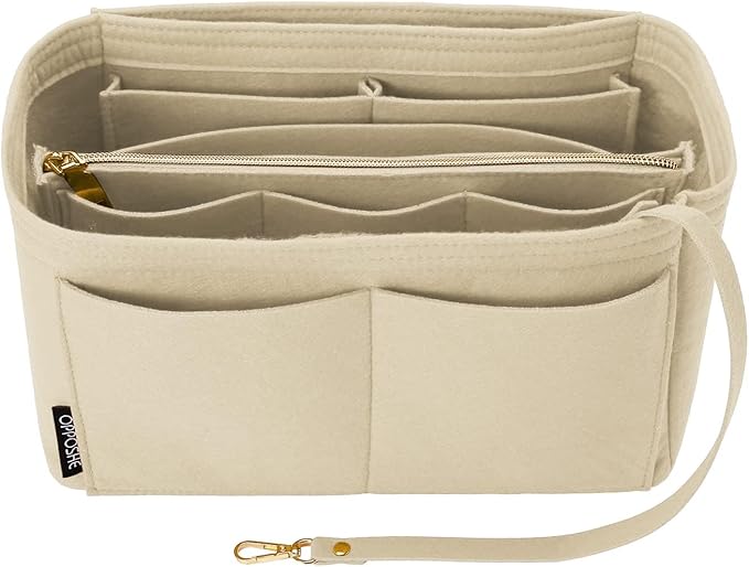 OPPOSHE Purse Organizer Insert for Handbags, Softened Felt Bag Insert Organizer for Tote, Compatible with LV, Coach, MK, Kate Spade, Goyard, Longchamp (Beige, Medium)