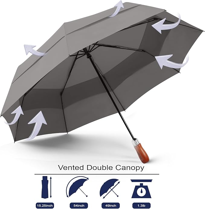 Lejorain Large Folding Golf Umbrella - Compact Mens Umbrellas Travel Rain and Windproof 54inch Collapsible Automatic Open Close Umbrella 210T Teflon Vented Double Canopy