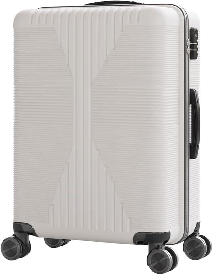 Karl home 28" Check-in Luggage, PP Hardside Checked Medium Suitcase with Wheels, Waterproof Durable Rolling Luggage with Built-in Lock for Travel Business, White
