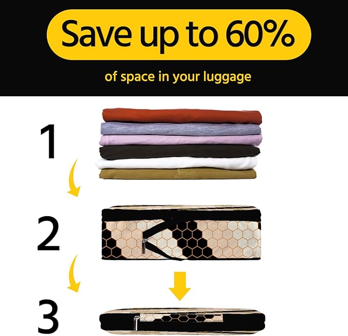 6 Pcs Compression Packing Cubes Waterproof Suitcase Travel Bag Luggage Backpack Organizer Travel Cubes for Packing-Black and Gold Bees