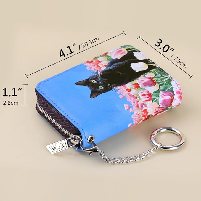 FurArt Zipper Wallet Women, RFID Blocking Credit Card Wallet, Business Card Holder, Compact Size KeyChain Wallet
