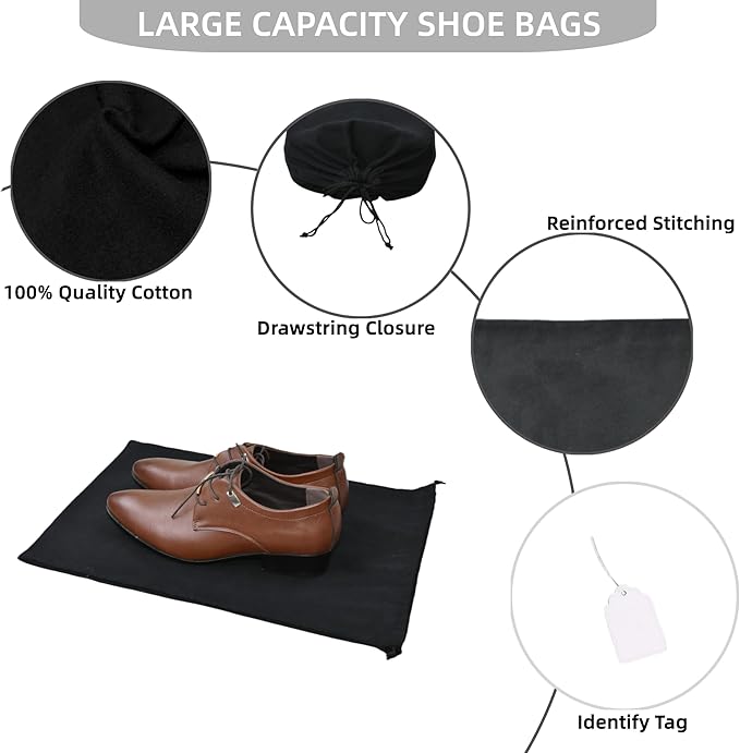 GONGKANGYUAN 2 Pack Shoe Bags for Travel Flannel Single Shoe Pouch with Drawstring for Men Women Travel Protecting Storing Shoes