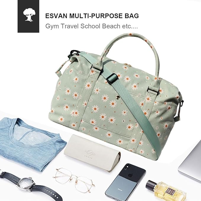 ESVAN Travel Tote Duffel Gym Bag,Weekender Overnight Carry-on Tote Crossbody Bag with Wet Pocket and Trolley Sleeve Upgraded