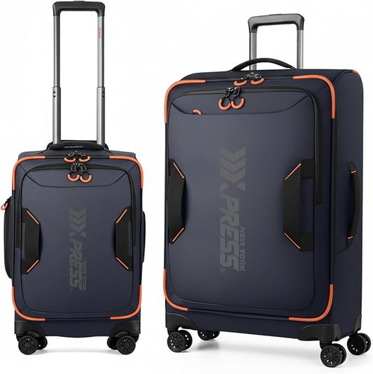 2-Piece Set（22in/30in） Front Opening,Softside Luggage Sets w/Double Spinner Wheels Suitcase,Waterproof,Lightweight Travel Luggage Rolling Suitcase（Blue,22in/30in）