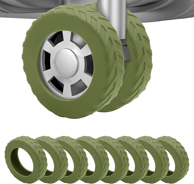 8Pcs Luggage Wheel Covers,Silicone Suitcase Cover for 2-2.4'' Spinner Wheel, Carry On Luggage Wheels Protector,Upgrade Suitcase Wheels Protective,Essential Travel Accessories(Army Green-L)