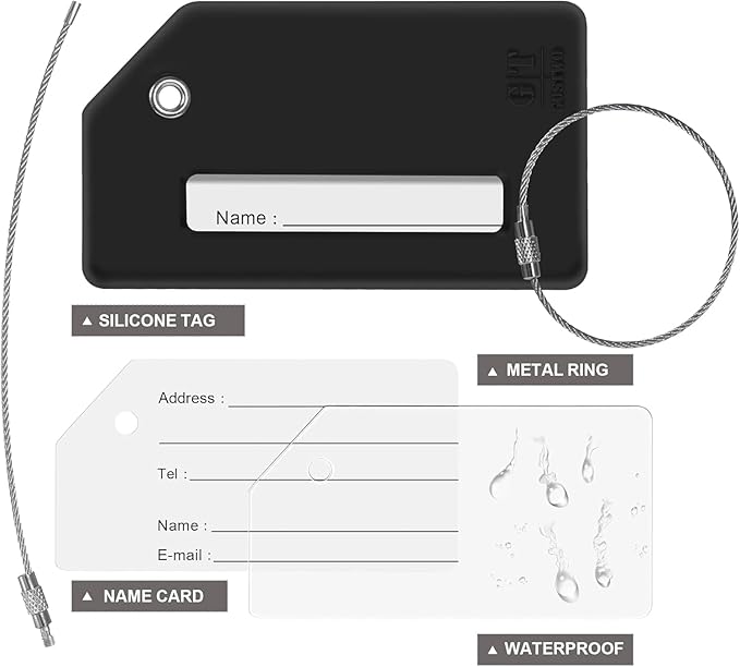 Gostwo 2 Pack Silicone Luggage Tags for Suitcases, 26 Initial Letter Baggage Labels Handbag School Bag Suitcase Instrument Tag with Stainless Steel Loop(Black)(Letter G)