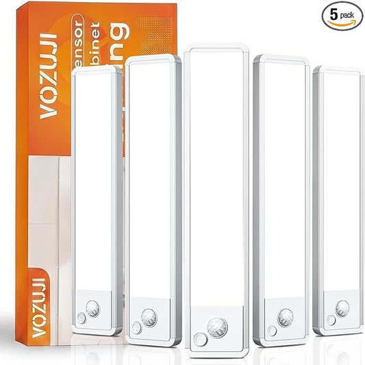 Under Cabinet Motion Sensor Lighting: 10 Inch Dimmable Rechargeable Lights Indoor - Battery Operated Lights - Undercabinet Closet Light Magnetic Led Light for Kitchen Home Bathroom Counter 5 Pack