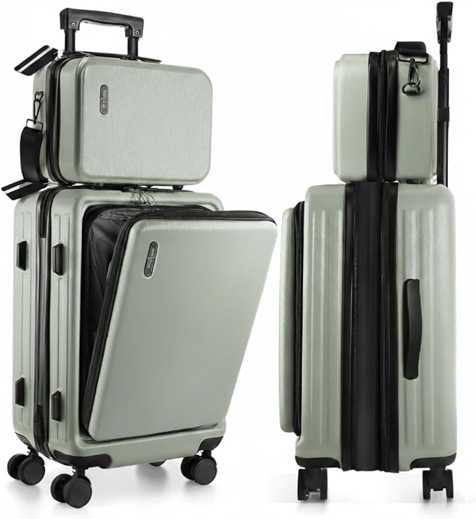 22 Inch Carry On Luggage 22x14x9 Airline Approved, Small Carry On Suitcase, Hard-shell Carry-on Luggage with Wheels, Durable Expandable Sage Green Luggage Carry-On with Cosmetic Case