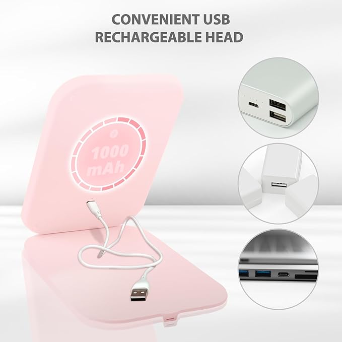 Koolstuffs Travel Mirror with Light, Rechargeable Portable Makeup Mirror with Battery-Powered, 3 Colors LED Lighting, Dimmable Touch Screen Vanity Lighted Mirror