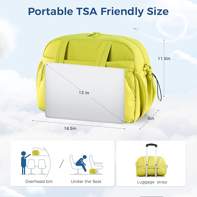 Gym Bag for Women, Puffer Travel Duffle Bag With Shoes Compartment & Wet Pocket, Carry On Tote Bag For Weekender, Overnight, Sport (Neon Lime, Medium)