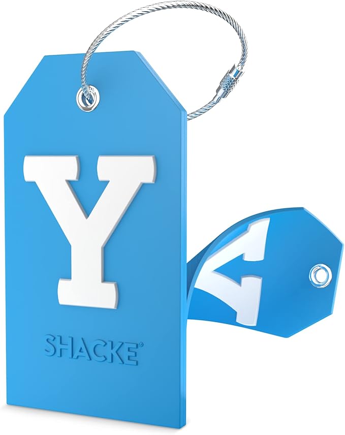 Shacke Initial Luggage Tag with Full Privacy Cover and Stainless Steel Loop - Aqua Teal (Letter Y)