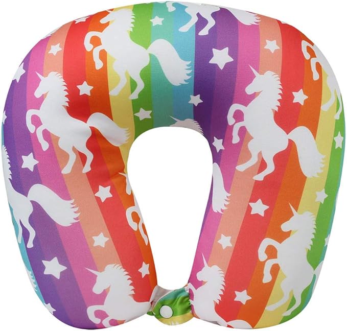 Cloudz Patterned Microbead Airplane Travel Neck Pillow. Customize Your Comfort and Support While Traveling on a Plane, Car, Bus or Train! - Unicorn