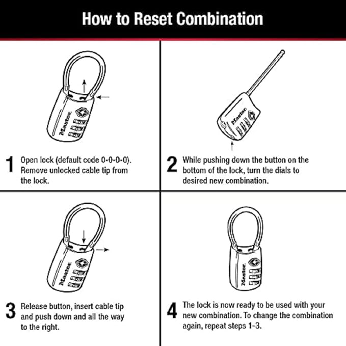 Master Lock Padlock, Set Your Own Combination TSA Locks for Luggage, Travel Zipper Lock with Cable Shackle is 1-3/16 in. Wide, Colors May Vary, 4688T, 2 Count (Pack of 1)