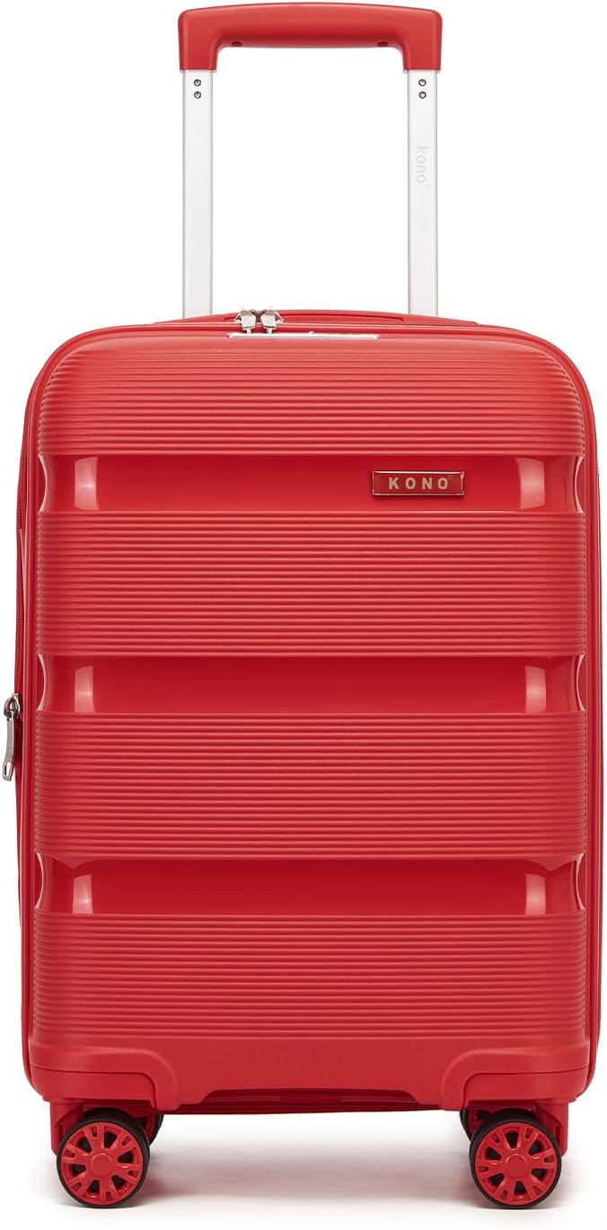 Kono Carry On Luggage 20 Inch Expandable 22x14x9 Airline Approved Hard Shell Travel Trolley 4 Spinner Wheels Lightweight Polypropylene Suitcase with TSA Lock, Red