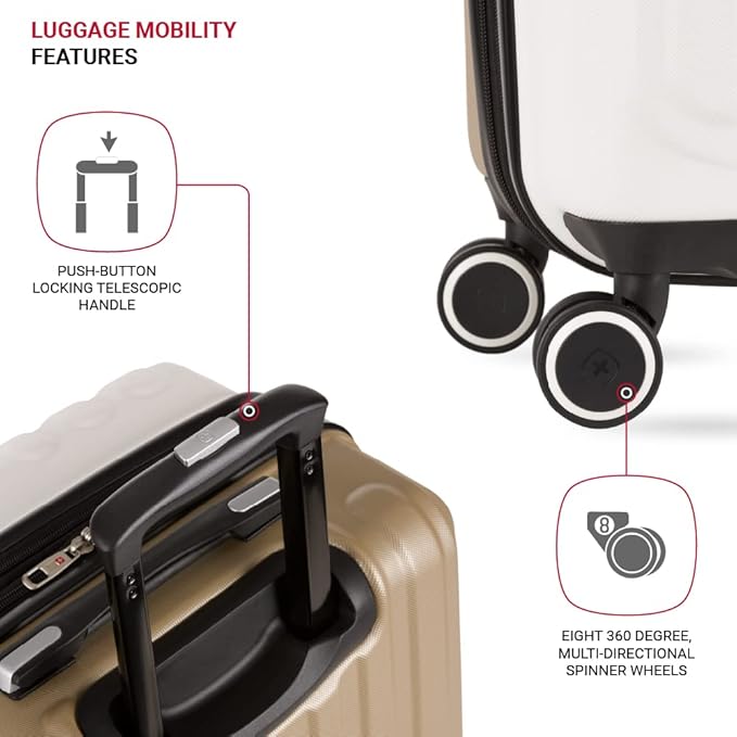SwissGear Duet Expandable Luggage, Hard Shell Medium Luggage with Spinner Wheels
