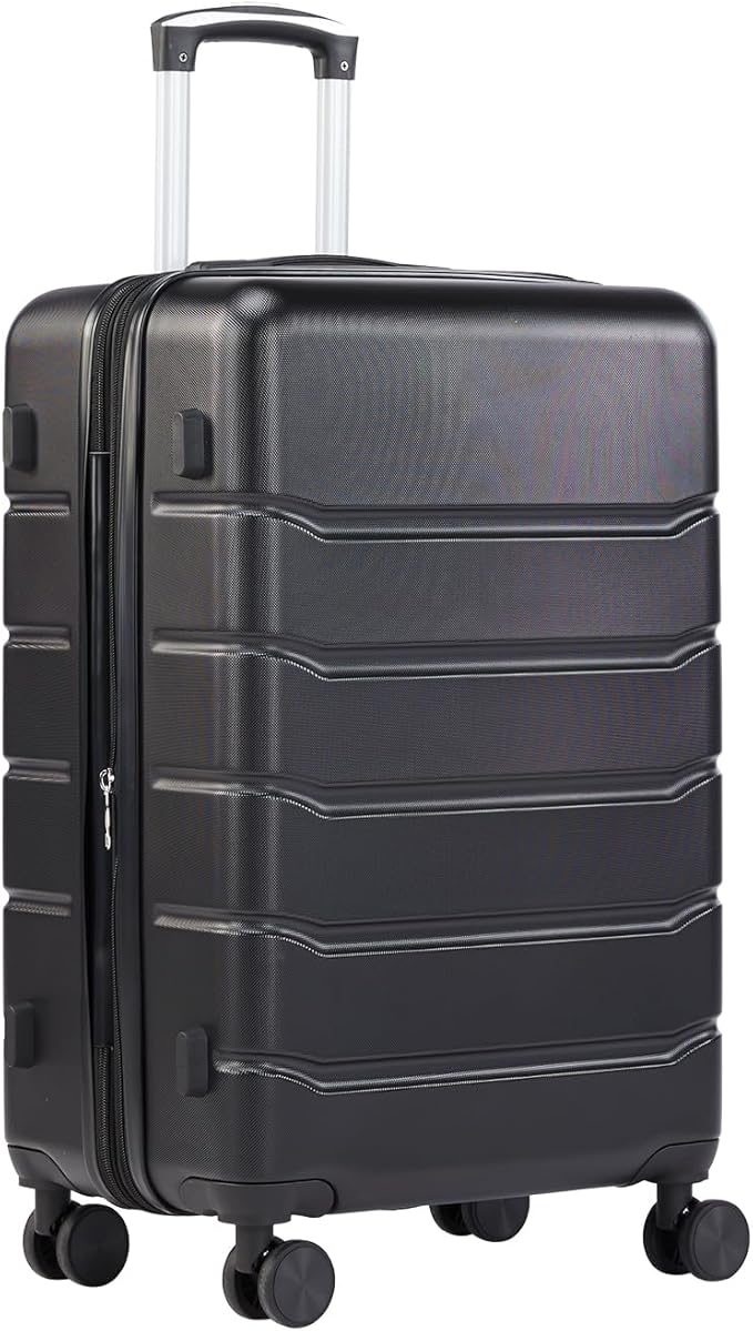Sweetcrispy Carry on Luggage, Hard Shell ABS Suitcase with Double Spinner Wheels, Lightweight Expandable Rolling Suit Case with TSA Lock, 21 Inch Charcoal Black