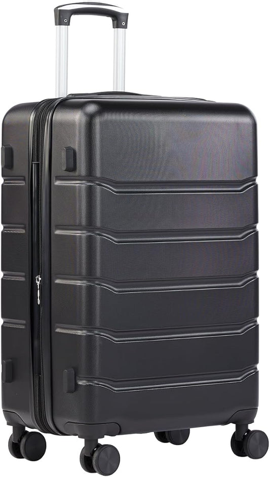 Sweetcrispy Carry on Luggage, Hard Shell ABS Suitcase with Double Spinner Wheels, Lightweight Expandable Rolling Suit Case with TSA Lock, 21 Inch Charcoal Black
