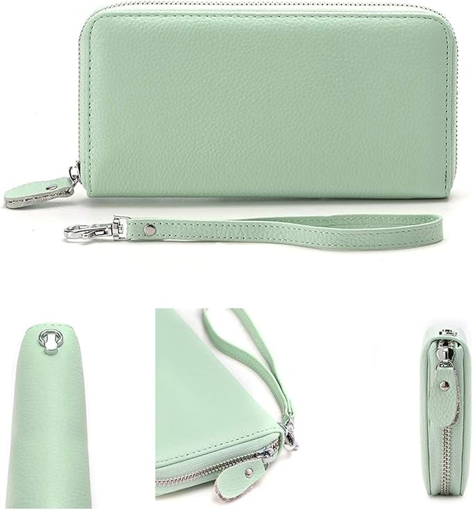 Moflycom Womens Wallet RFID Blocking Genuine Leather Zip Around Wallet Clutch Wristlet Travel Long Purse for Women