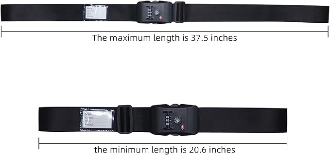 Heavy Duty Luggage Straps TSA Approved with Combination Lock Adjustable Travel Belt for Suitcases (Black)