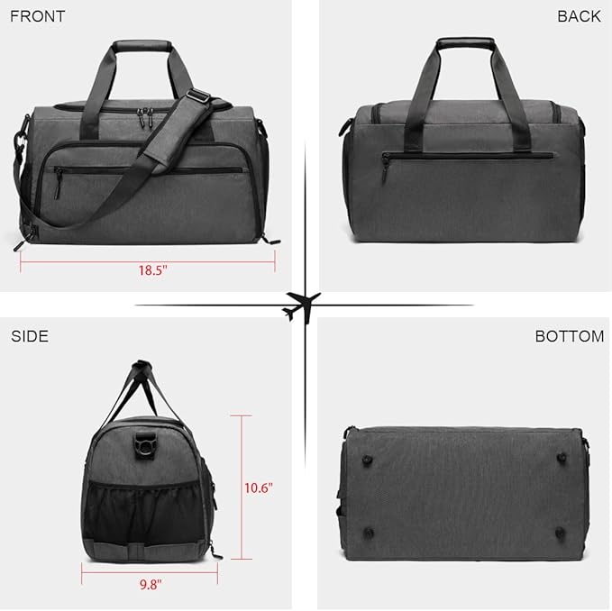 Gym Bag for Men Women, Sports Duffle Bags with Wet Pocket & Shoes Compartment, Water Resistant Overnight Duffel Bag
