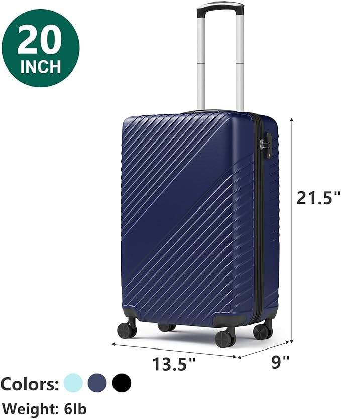 20 Inch Carry On Luggage, ABS Hardside Suitcase with Spinner Wheels, Airline-Approved Cabin Luggage with TSA Security Lock, Expandable Travel Suitcase for Flights, Business Trips & Weekend Vacations
